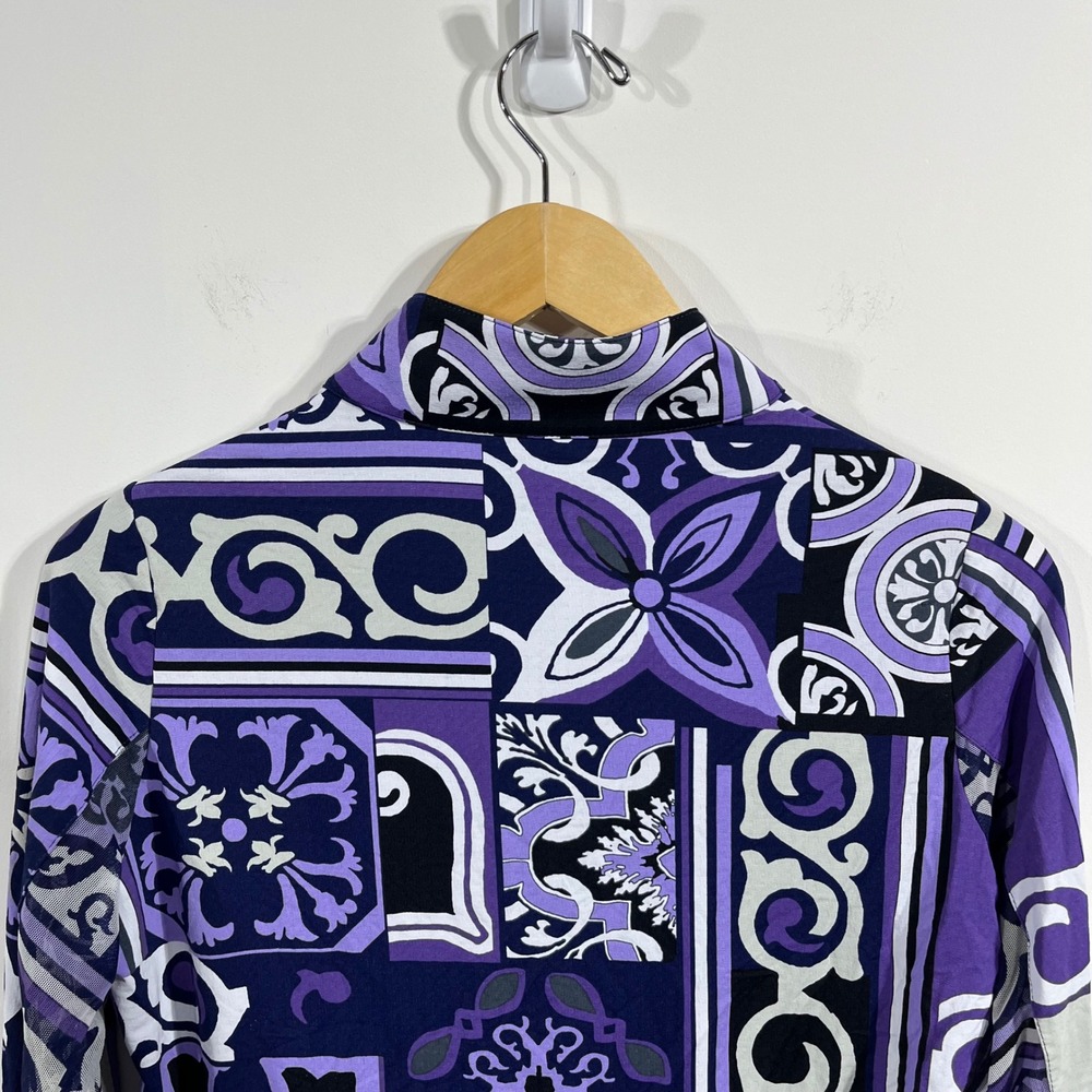 IBKUL Womens Purple Blue Tile Print UPF 50+ Quarter Zip Mock Neck Top Small Golf - Picture 5 of 11